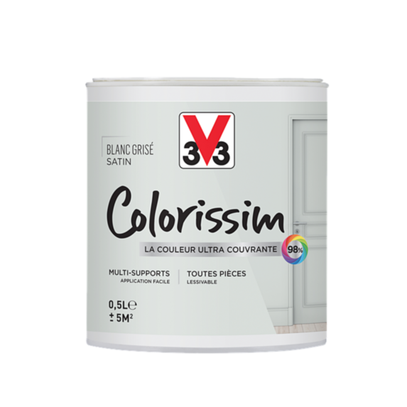 Peinture multisupport Colorissim blanc gris satin 0,5L - V33