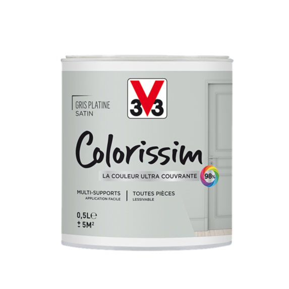 Peinture multisupport Colorissim gris platine satin 0,5L - V33