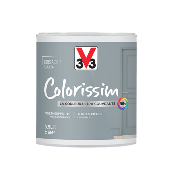 Peinture multisupport Colorissim gris acier satin 0,5L - V33
