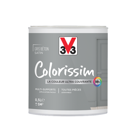 Peinture multisupport Colorissim gris béton satin 0,5L - V33