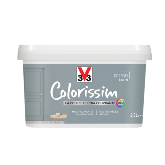 Peinture multisupport Colorissim gris acier satin 2,5L - V33