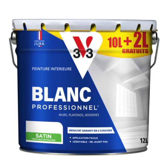 Peinture professionnelle acrylique blanc SATIN 10+2L gratuits - V33