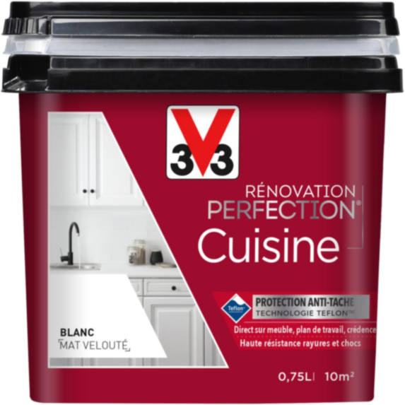 Peinture rénovation cuisine Perfection blanc mat 0,75l - V33