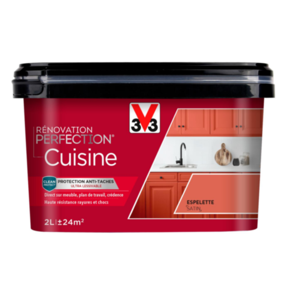 Peinture rénovation cuisine Perfection Espelette satin 2L - V33