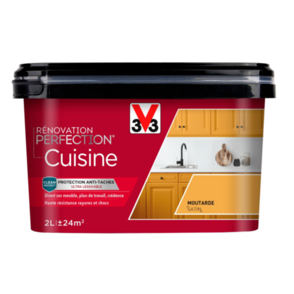 Peinture rénovation cuisine Perfection moutarde satin 2L - V33