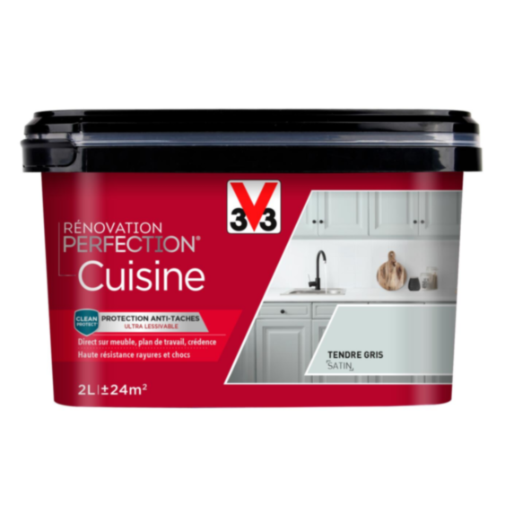 Peinture Rénovation Perfection Cuisine Tendre Gris Satin 2L - V33