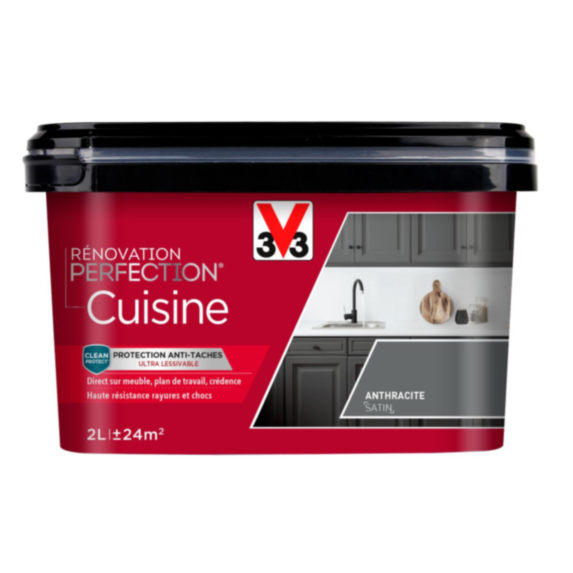 Peinture Rénovation Perfection Cuisine Gris Anthracite Satin 2L V33