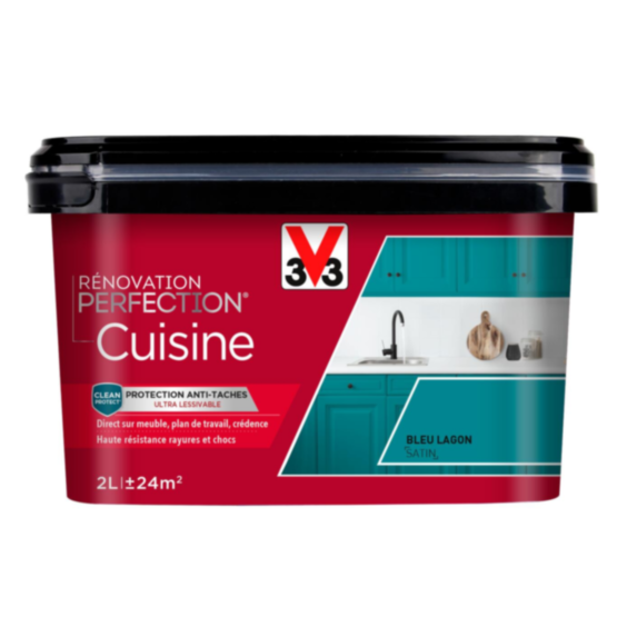 Peinture rénovation cuisine Perfection bleu lagon satin 2 - V33