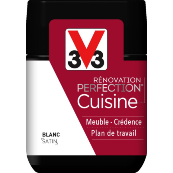Peinture rénovation cuisine Perfection blanc satin testeur 75ml - V33
