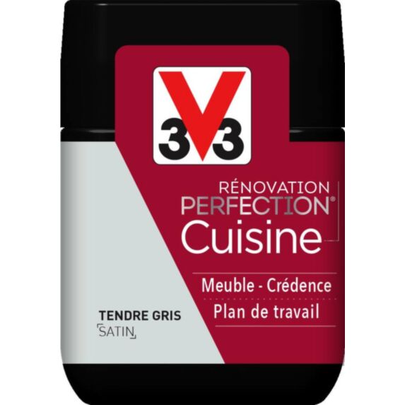 Testeur de peinture rénovation cuisine Perfection tendre gris satin 75ml - V33