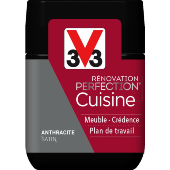 Testeur de peinture rénovation cuisine Perfection gris anthracite satin 75ml - V33