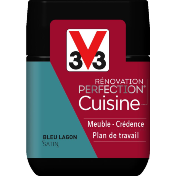 Peinture rénovation cuisine Perfection bleu lagon satin testeur 75ml - V33