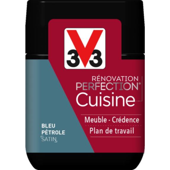 Testeur de peinture rénovation cuisine Perfection bleu pétrole satin 75ml - V33