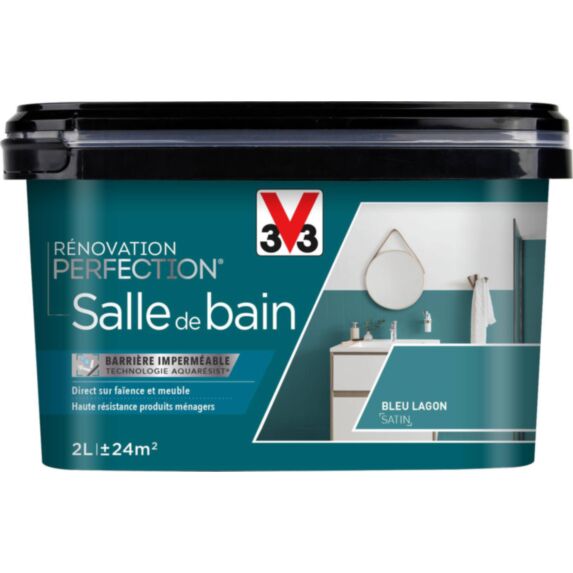 Peinture rénovation salle de bain Perfection bleu lagon satin 2L - V33