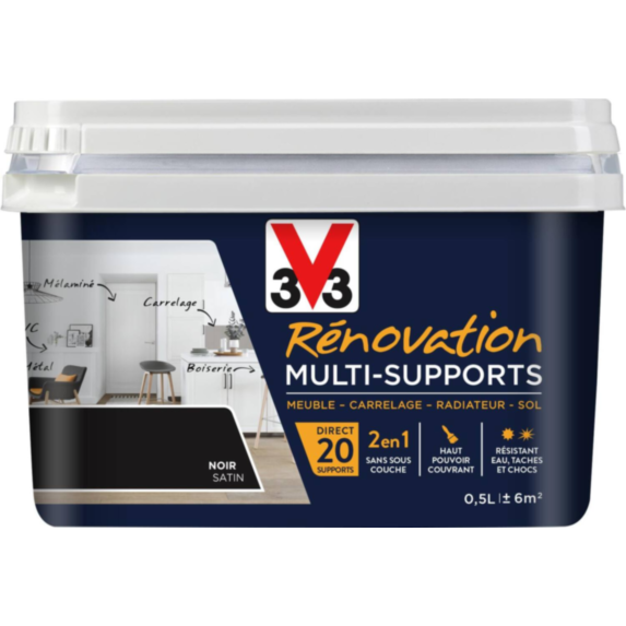 Peinture Rénovation Multisupport noir satin 0,5L - V33