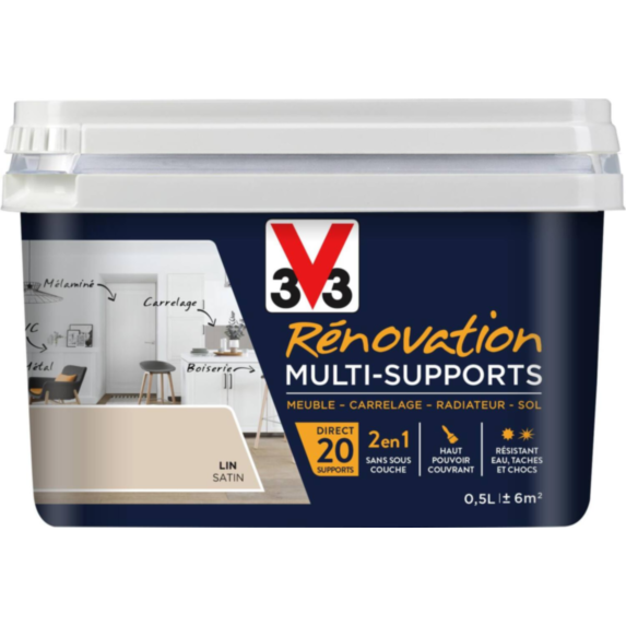 Peinture Rénovation Multisupport lin satin 0,5L - V33