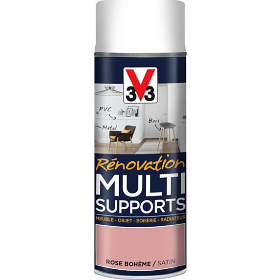 Peinture Rénovation Multisupport rose bohême satin aérosol 400 ml - V33
