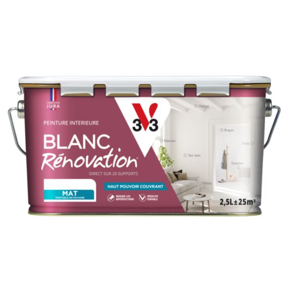 Peinture murs et plafonds blanc rénovation mat 2,5L - V33 