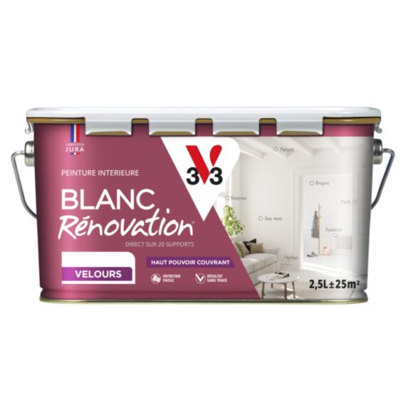 Peinture murs et plafonds blanc rénovation Velours 2,5L - V33 