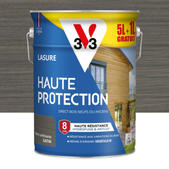 Lasure haute protection 5 l anthracite + 1 l offert