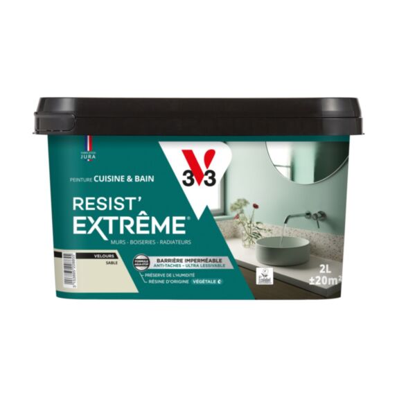 Peinture Cuisine et bains Resist Extrême beige sable velours 2L - V33