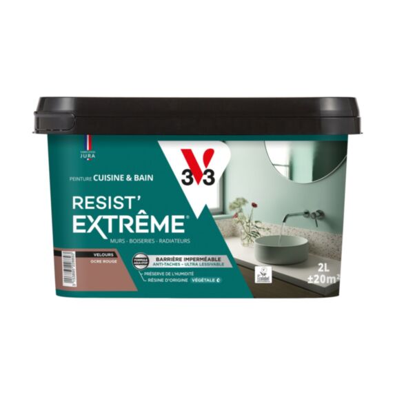 Peinture Cuisine et Bains Resist Extrême ocre rouge velours 2L - V33