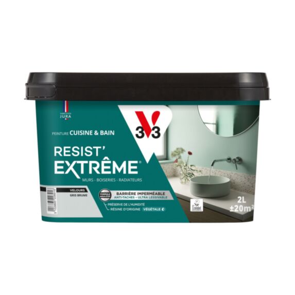 Peinture Cuisine et bains Resist Extrême gris brume velours 2L - V33