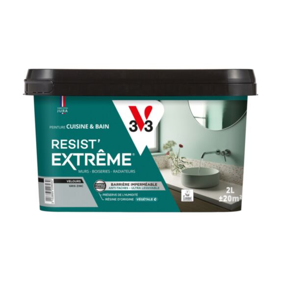 Peinture Cuisine et bains Résist Extrême gris zinc velours 2L - V33