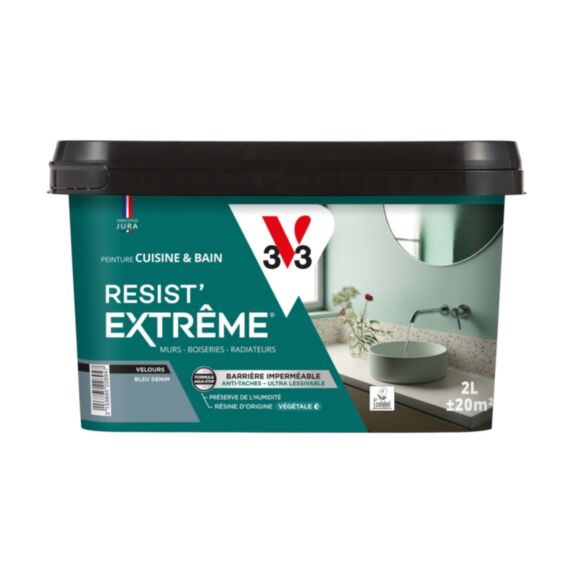 Peinture Cuisine et bains Extrême bleu denim velours 2L - V33