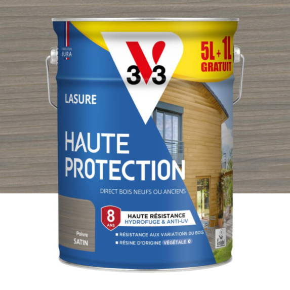 Lasure Haute Protection poivre Satin 5L + 20% - V33