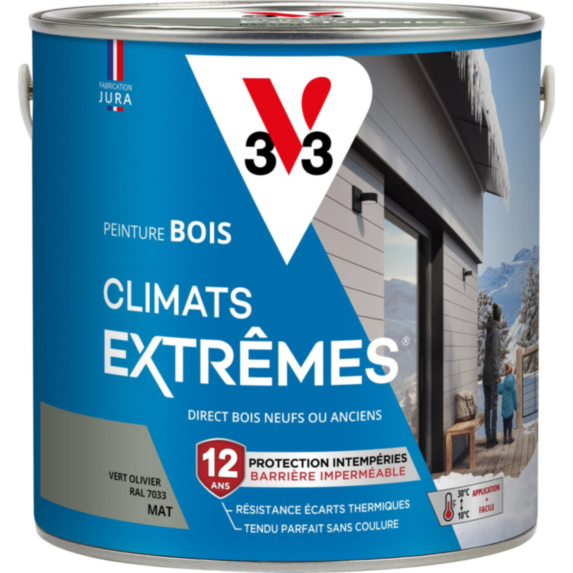Peinture bois Climats Extrêmes vert olivier mat 2L - V33