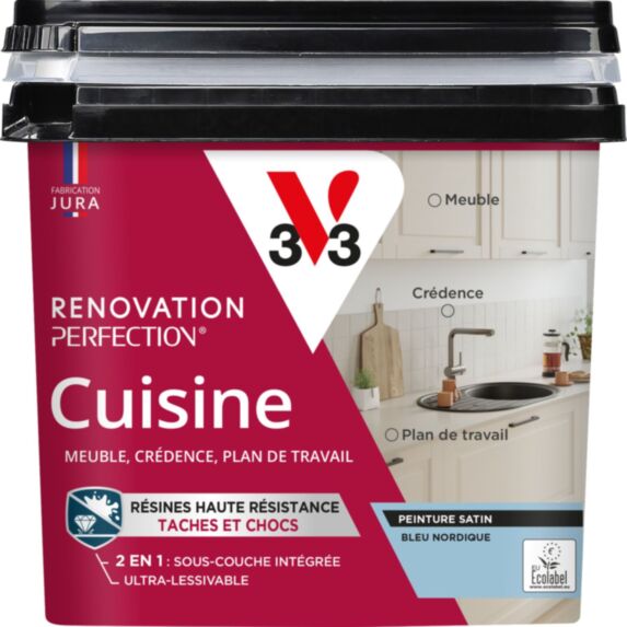 Peinture rénovation cuisine bleu 0,75L - V33