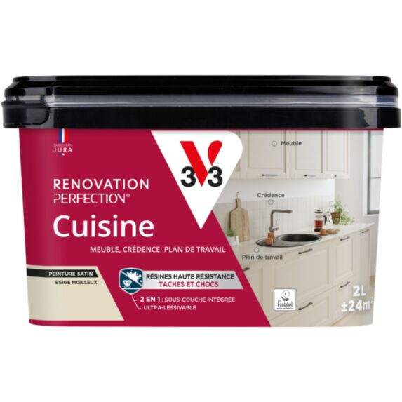 Peinture rénovation cuisine beige satiné 2L - V33