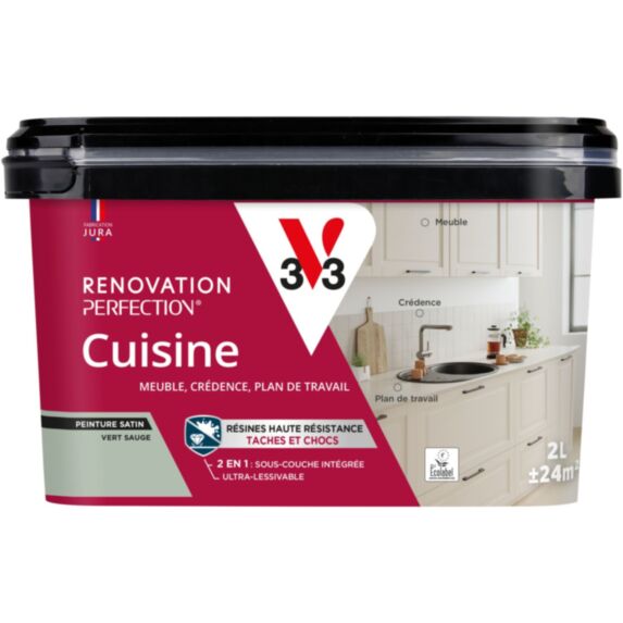 Peinture Rénovation cuisine vert sauge satiné 2L - V33