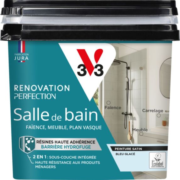 Peinture rénovation perfection salle de bain bleu glacé satin 0,75L - V33
