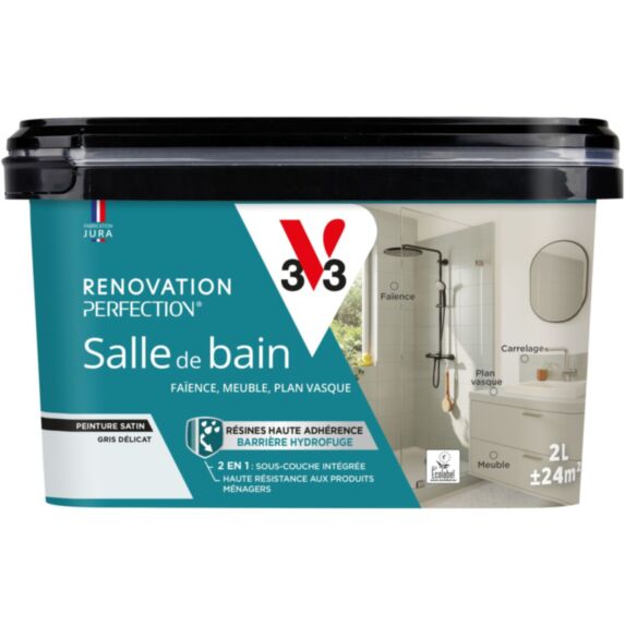 Peinture Rénovation Perfection salle de bain gris délicat satin 2L - V33