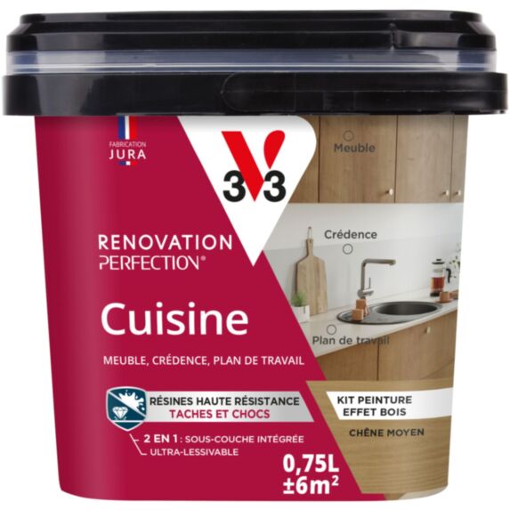 Peinture rénovation perfection cuisine effet chêne moyen 0,75L - V33