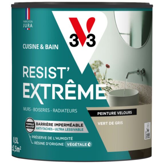 Peinture Cuisine & Bain Resist Extrême vert de gris velours 0,5L- V33