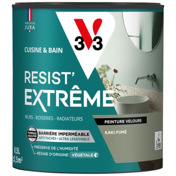 Peinture Cuisine & Bain Resist Extrême kaki fumé velours 0,5L - V33