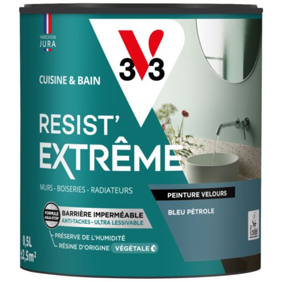 Peinture Cuisine & Bain Resist Extrême bleu pétrole velours 0,5L - V33