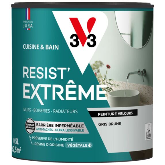 Peinture Cuisine & Bain Resist Extrême gris brume velours 0,5L - V33
