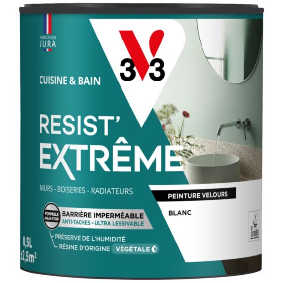 Peinture Cuisine & Bain Resist Extrême blanc velours 0,5L - V33