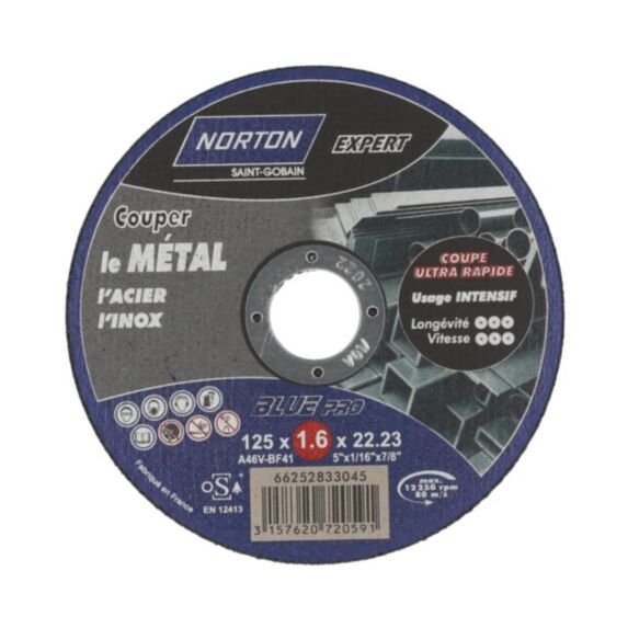 Disque à tronçonner pour meuleuse pour métal 125x1.6mm - NORTON