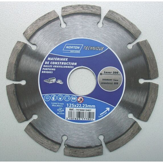 Disque diamant Laser 200 Matériaux construction Ø125x22,23mm - NORTON