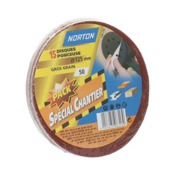 15 disques auto-agripants pour ponceuse Ø125mm Grain 50 - NORTON