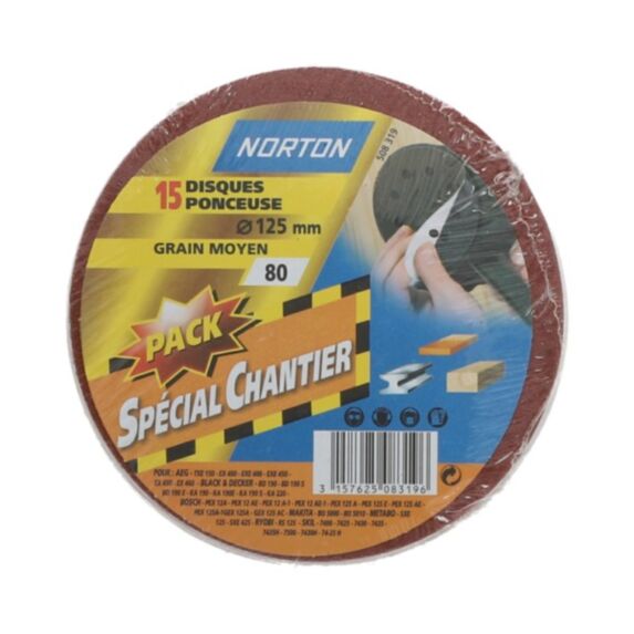 15 disques auto-agripants pour ponceuse Ø125mm Grain 80 - NORTON