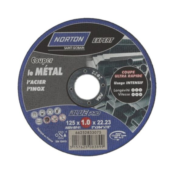 Disque pour le tronçonnage du métal 125x1,0x22,2mm - NORTON