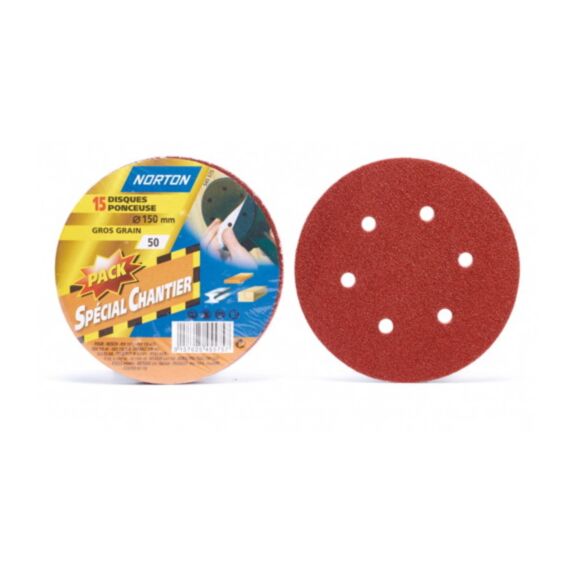 15 disques auto-agripants pour ponceuse Ø150mm Grain 50 - NORTON