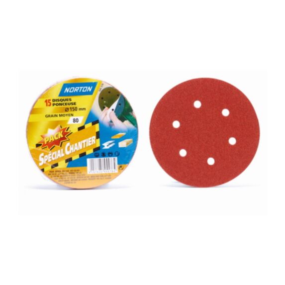 15 disques auto-agripants pour ponceuse Ø150mm Grain 80 - NORTON