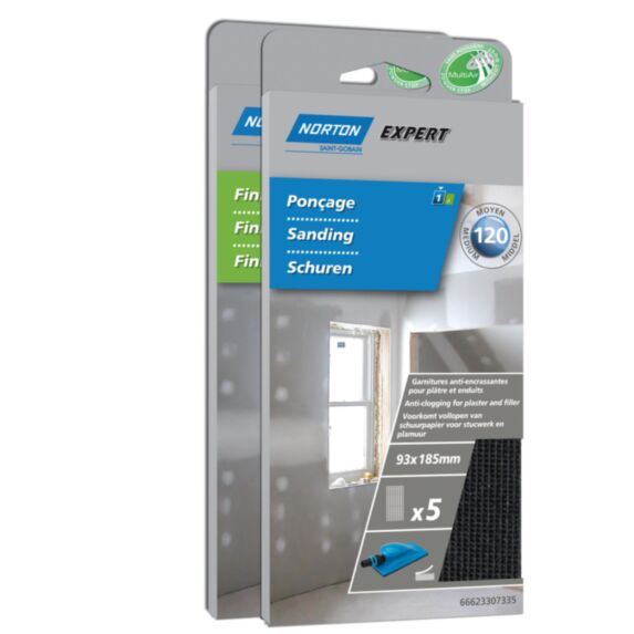 Kit ponçage sans poussière bois plâtre 93x185mm Grain 120 - NORTON